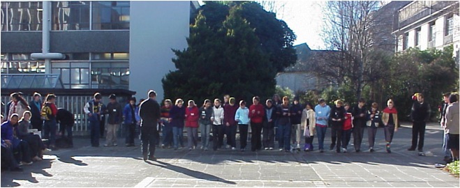 Around 1999 at the Siemens Science School, University of Canterbury, a sorting network of about 25 students